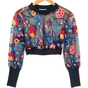 LAST CALL 📣 NWOT COSMOPOLITANx DRESS THE POPULATION MESH FLORAL LONG SLEEVE CROP